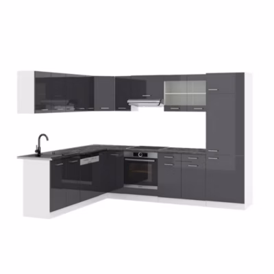 Vicco Cuisine en angle Anthracite brillant/blanc 227x287cm , PT Anthracite