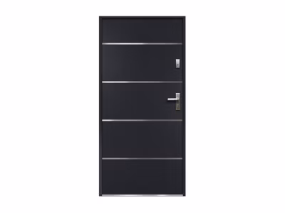 Porte d&rsquo;entrée en acier pleine et inox H207 x L100 cm anthracite – épaisseur 55 mm – poussant gauche – NAXARA