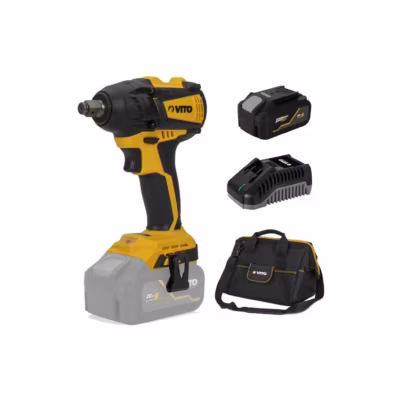 Visseuse à choc 20V + Batterie lithium 4Ah Couple 300 Nm + Chargeur rapide 20V + Sac à Outils VITO