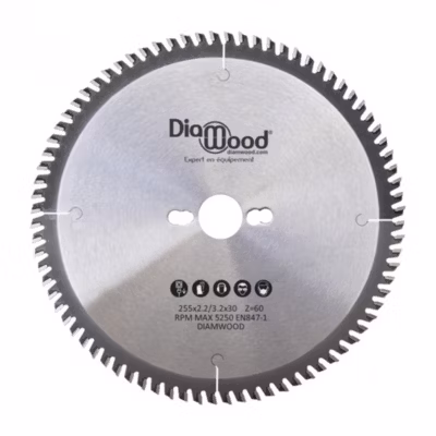 Lame de scie circulaire HM universelle D. 255 x Al. 30 x ép. 3,2/2,2 mm x Z60 Alt pour bois – Diamwood