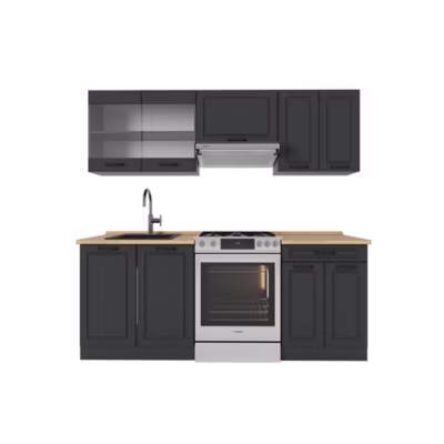 Vicco Cuisine Anthracite maison de campagne/anthracite 200cm , PT Chêne