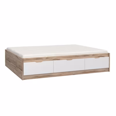Lit 160 x 200 cm 3 tiroirs décor chêne naturel et blanc mat – ALBANE