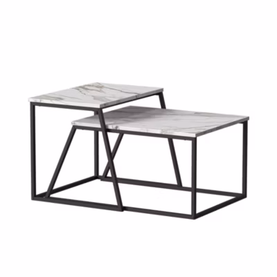 Vicco Set de tables basses Noir/marbre blanc 60x50cm 2 parties