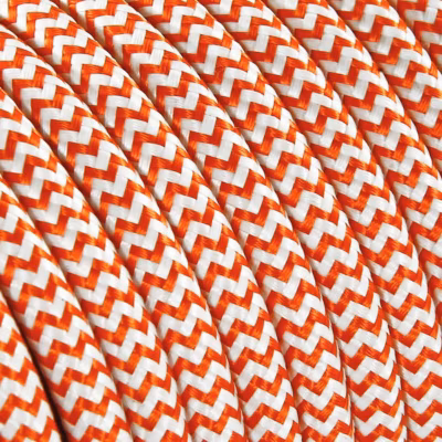 Fil Électrique Tissu Zébré Orange et Blanc 3x075mm² – Câble Électrique Textile de Qualité