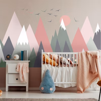 Stickers muraux enfants – Décoration chambre bébé – Autocollant Sticker mural géant enfant montagnes scandinaves ODEKA – 40x60cm
