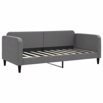 Lit simple, Lit adulte, Lit de repos sans matelas gris foncé 90×190 cm tissu