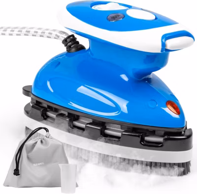 SI2 BE Fer à repasser à vapeur de voyage 375W Réservoir 50 ml Semelle antiadhésive Brosse Pochette de transport Duronic