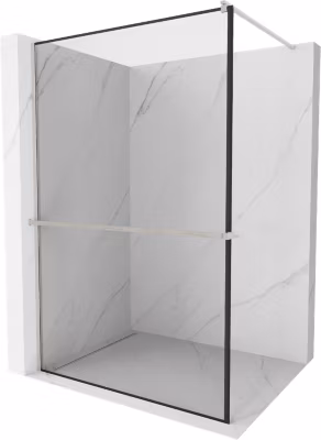 Mexen Kioto+ paroi de douche avec étagère Walk-in 140 x 200 cm, cadre noir, nickel brossé – 800-140-121-97-70