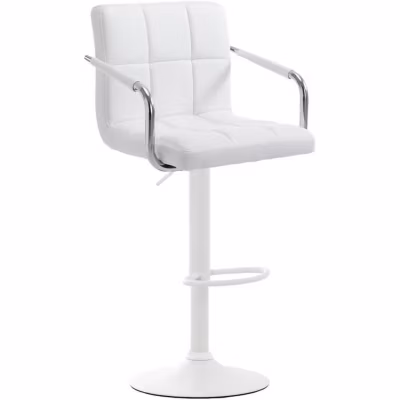 Tabouret De Bar – LANTENAYV2 Blanc – Avec accoudoirs – Elégance – Chic – Simili – Réglable en hauteur