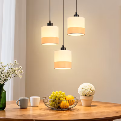 ZMH Suspension 3 Flamme Moderne Blanc Avec Abat-jour En Tissu E27 Pour Cuisine