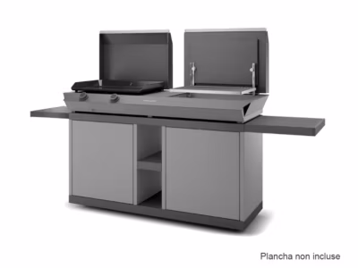 Table roulante acier fermé noir et gris pour combi plancha/gril – Forge Adour