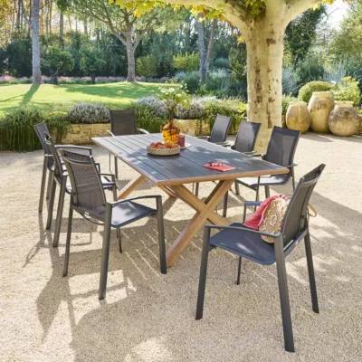 Table de jardin Axiome honey & graphite 8 places en aluminium  – Hespéride