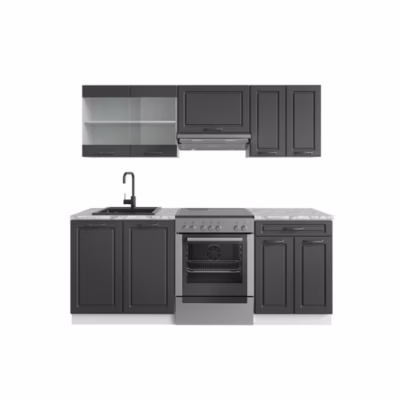 Vicco Cuisine Anthracite maison de campagne/blanc 200cm , PT Marbre