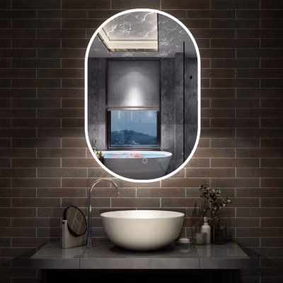 Miroir de salle de bain ovale 60x100cm, mémoire + dimmable + anti-buée, IP44, 6000K blanc froid, AICA SANITAIRE