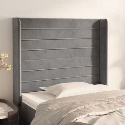 3119756 vidaXL Tête de lit avec oreilles Gris clair 93x16x118-128 cm Velours