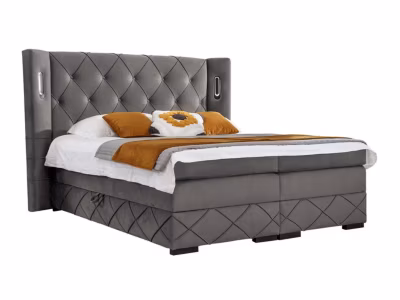 Lit continental Baltimore 187, Double, Gris, Tissu, Disponible
