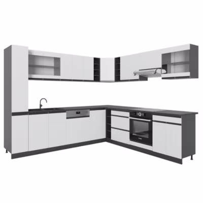 Vicco Cuisine en angle blanc/anthracite 257x277cm J-Shape, PT Anthracite