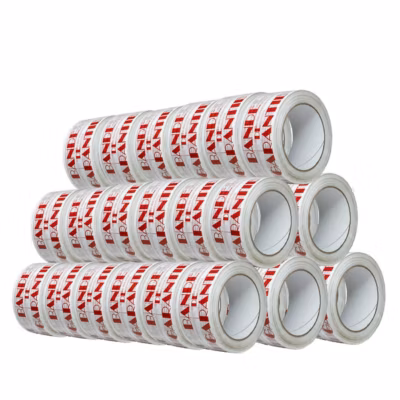 Ruban adhésif d’emballage 28mic blanc imprimé « BANDE DE GARANTIE » en rouge – rouleau d&rsquo;expédition 50 mm x 100 m – Carton de 36