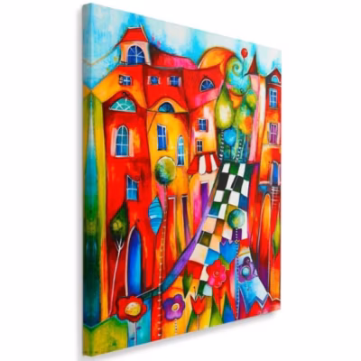 Tableau sur toile, Abstrait Ville colorée 40×60 cm