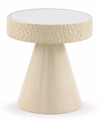 Table d&rsquo;appoint en métal et miroir en coluer blanc cassé