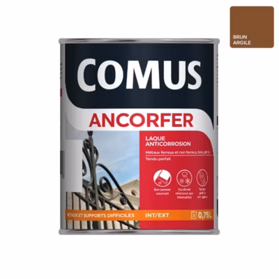 ANCORFER BRILLANT 0.75L Brun argile – Peinture-laque antirouille pour métaux et autres supports – COMUS