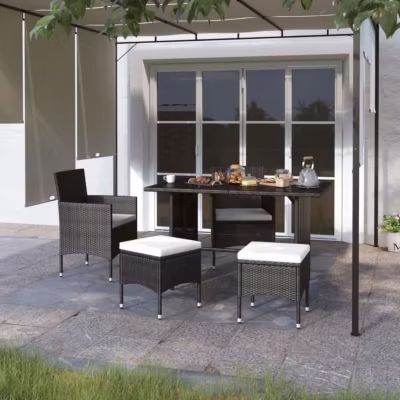 vidaXL Jeu de chaise et tabouret de jardin 4 pcs Résine tressée Noir 310610