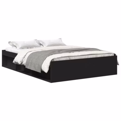 Lit double, Lit adulte, Cadre de lit sans matelas noir 140×200 cm