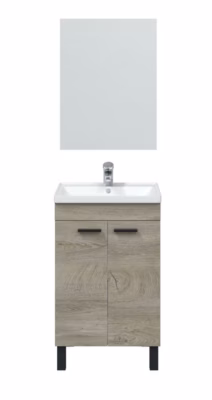 Meuble salle de bain Sous-Vasque 50 cm + Miroir coloris Alaska chêne à nœuds – Longueur 50 x Hauteur 80 x Profondeur 40 cm