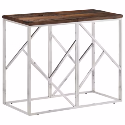 Table console argenté acier inoxydable et bois de mélèze massif vidaXL