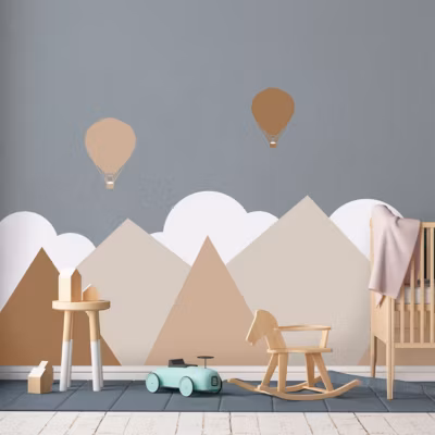 Stickers muraux enfants – Décoration chambre bébé – Autocollant Sticker mural géant enfant montagnes scandinaves MALMÖ – 60x80cm