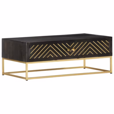 Table basse – VIDAXL – Noir et doré – Bois solide de manguier – Laqué – Vintage