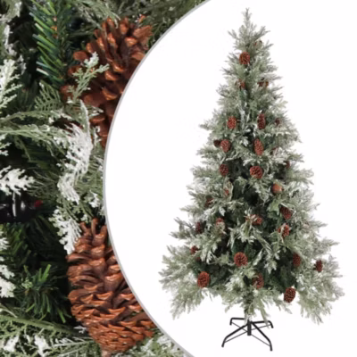 Sapin de Noël avec pommes de pin Vert et blanc 225 cm PVC et PE vidaXL