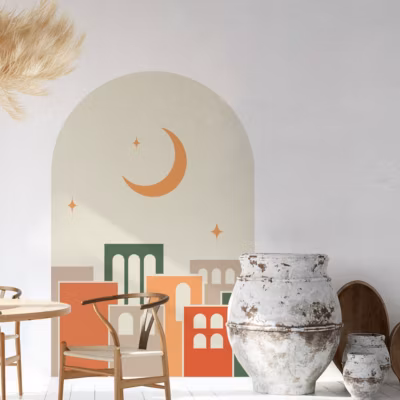 Papier peint intissé pré-encollé fresques géantes – ARCHE VILLE AU CLAIR DE LUNE – 90x60cm
