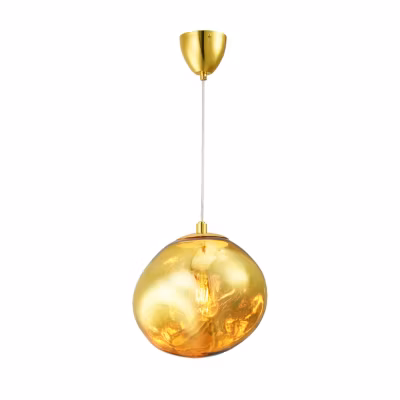 Suspension de plafond avec abat-jour en verre doré métallisé au design moderne, douille E27 pour salon et salle à manger