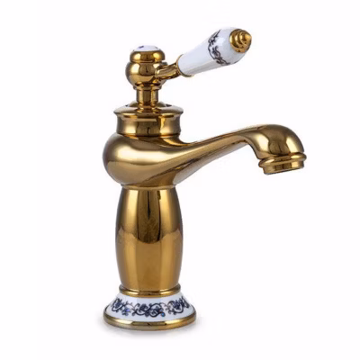 SILLA Mitigeur lavabo retro en Laiton, économie d&rsquo;eau, Doré