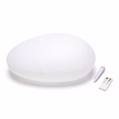 SOLAR STONE: Pierre lumineuse LED (blanc + RGB) à recharge solaire. Avec télécommande
