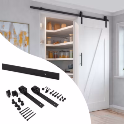 Emuca Kit de quincaillerie pour porte coulissante suspendue en bois de Barn, Sans fermeture souple, panneaux non inclus, Acier et