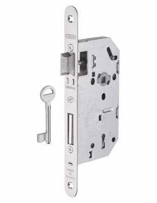 Serrure encastrable Monomax NF à clé pour porte de chambre, axe 50mm, bouts ronds, têtière inox, 1 clé – THIRARD