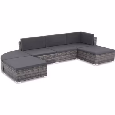 vidaXL Salon de jardin 6 pcs avec coussins Résine tressée Gris 44425