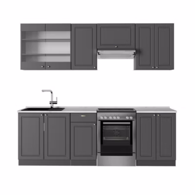 Vicco Cuisine Anthrazit-Gold Landhaus 240cm , PT Marbre