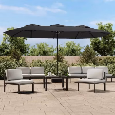 vidaXL Parasol de Jardin à Double Tête avec LED, Pare-soleil de Patio, Abri de Soleil, Parasol de Plage Terrasse Extérieur, 362955