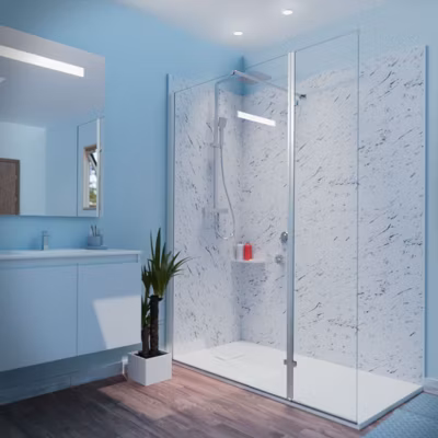 Paroi de douche italienne 110+40 x 200cm CALYPSO verre 8 mm avec volet pivotant