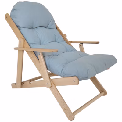 Fauteuil chaise pliable et inclinable en bois grand confort avec coussin capitonné épais – dim. 71I x 89P x 96H cm – gris