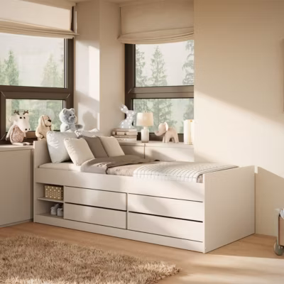 Lit 90×200 sommier matelas et tiroirs inclus Kocot Kids Leon Blanc
