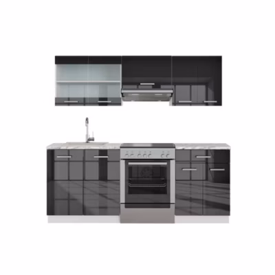 Vicco Cuisine Anthracite brillant/blanc 200cm , PT Marbre