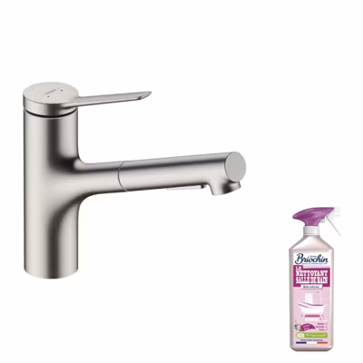 Robinet de cuisine avec douchette HANSGROHE Zesis M33 150 2 jets aspect acier inox + nettoyant Briochin