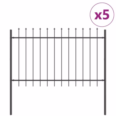 Clôture de jardin 5 pcs Gris 8,5 x 0,8 m Acier revêtu de poudre vidaXL