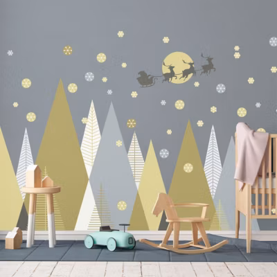 Stickers Noël montagnes scandinaves féériques 60 x 90 cm