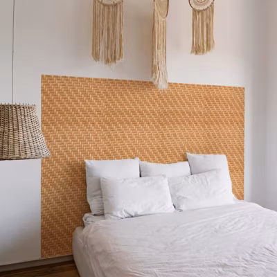 Rouleau revêtement adhésif vinyle au mètre – Sticker mural tête de lit – ROTIN TRESSÉ NATUREL – 120x180cm