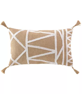 Coussin déhoussable pompons 30x50cm – 30x50cm – Blanc